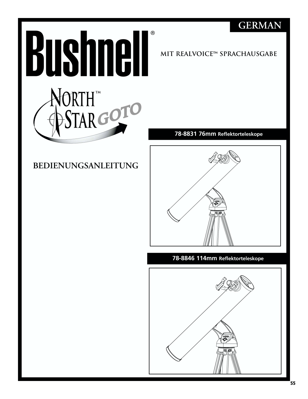 Bushnell 78-8831, 78-8846 German, Mit Realvoice Sprachausgabe, 78-8846114mm Reflektorteleskope, Bedienungsanleitung 