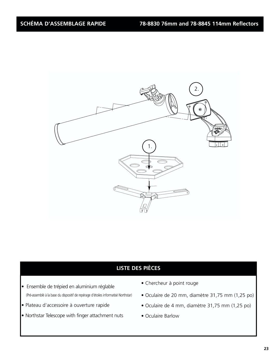 Bushnell 78-8831, 78-8846 instruction manual Schéma Dassemblage Rapide, Liste DES Pièces 