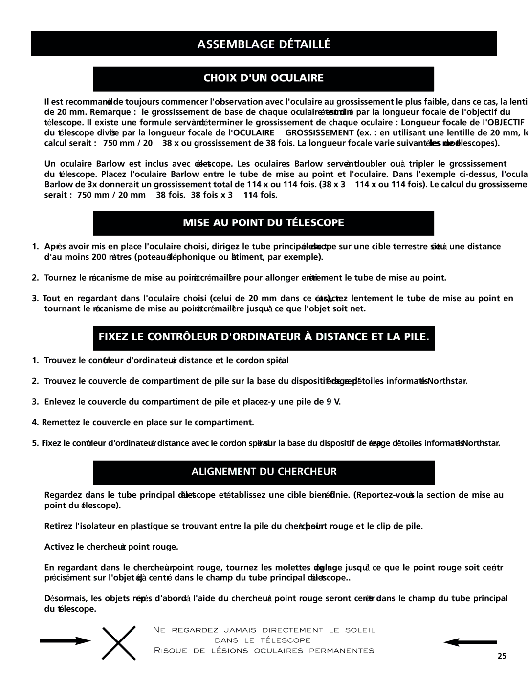 Bushnell 78-8831, 78-8846 instruction manual Choix DUN Oculaire, Mise AU Point DU Télescope, Alignement DU Chercheur 