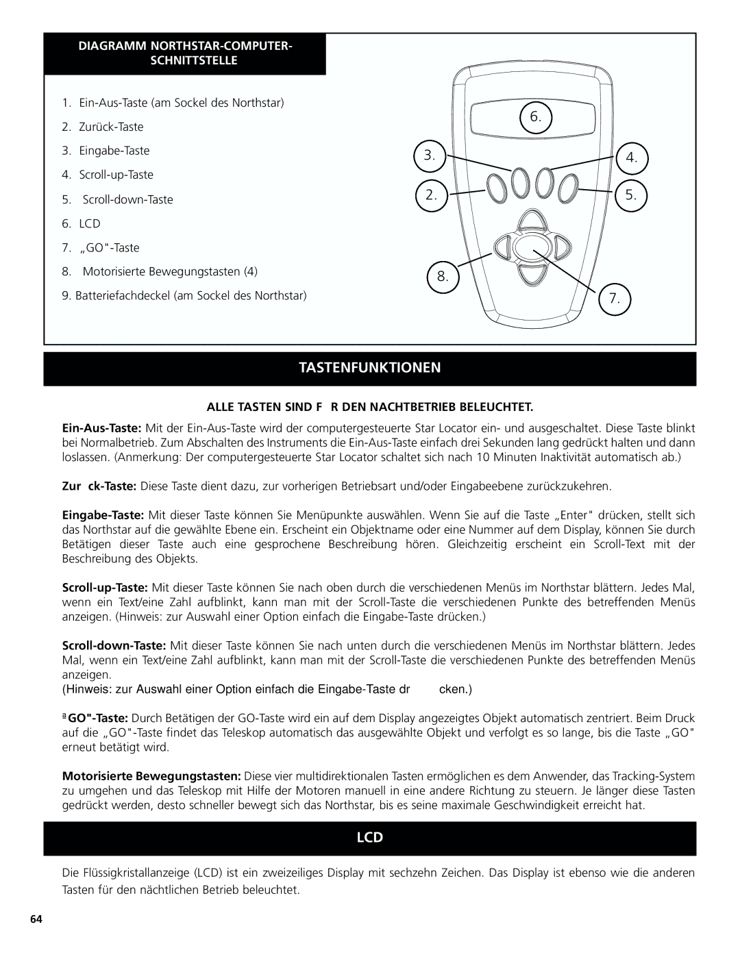 Bushnell 78-8831, 78-8846 instruction manual Tastenfunktionen, Lcd, Alle Tasten Sind FÜR DEN Nachtbetrieb Beleuchtet 