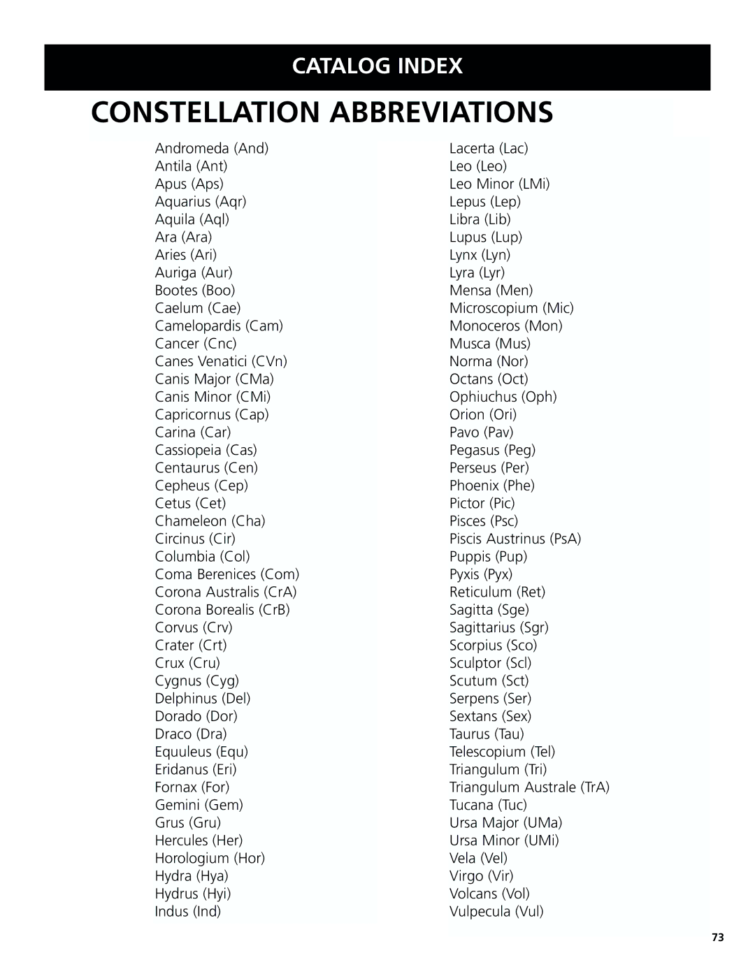 Bushnell 78-8831, 78-8846 instruction manual Constellation Abbreviations 