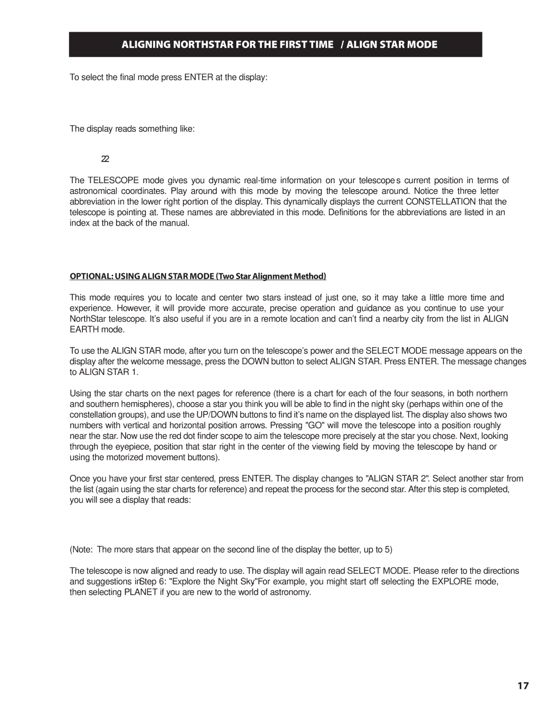 Bushnell 78-8840 instruction manual Maligning Northstar for the First Time / Align Star Mode 