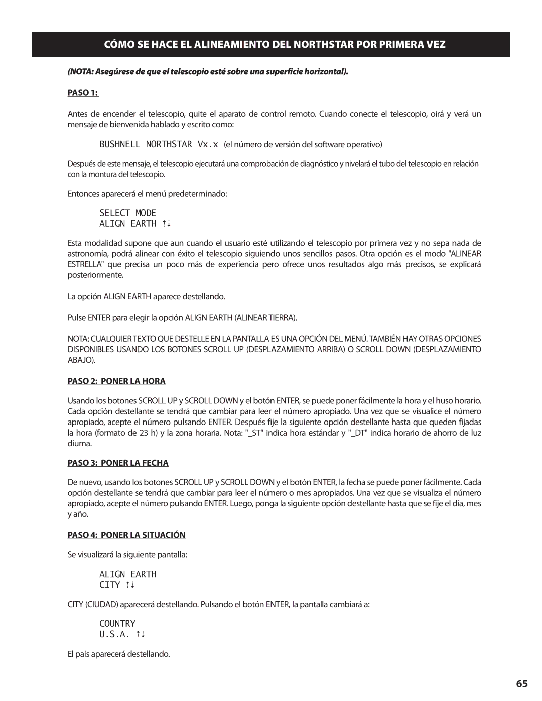 Bushnell 78-8840 instruction manual Mcómo SE Hace EL Alineamiento DEL Northstar POR Primera VEZ, Paso 2 Poner LA Hora 