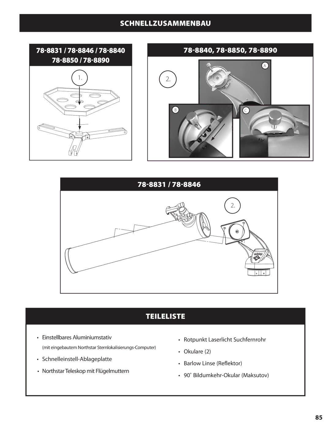 Bushnell 78-8840 instruction manual Schnellzusammenbau 