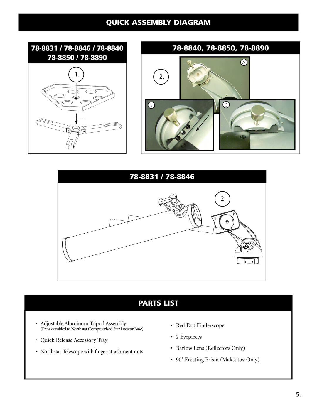 Bushnell 78-8850, 78-8846, 78-8831, 78-8840, 78-8890 instruction manual Quick Assembly Diagram 