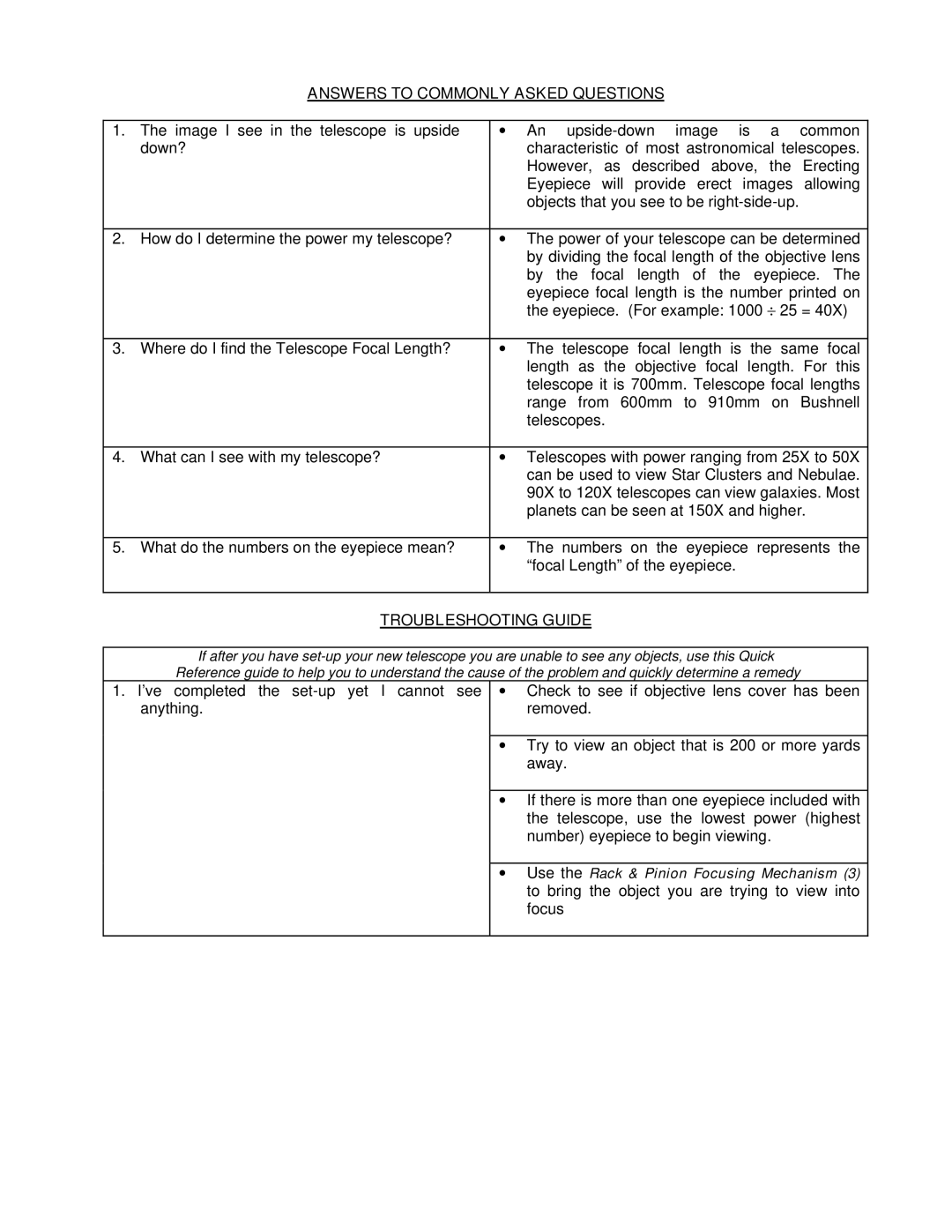 Bushnell 78-9440 manual Answers to Commonly Asked Questions 