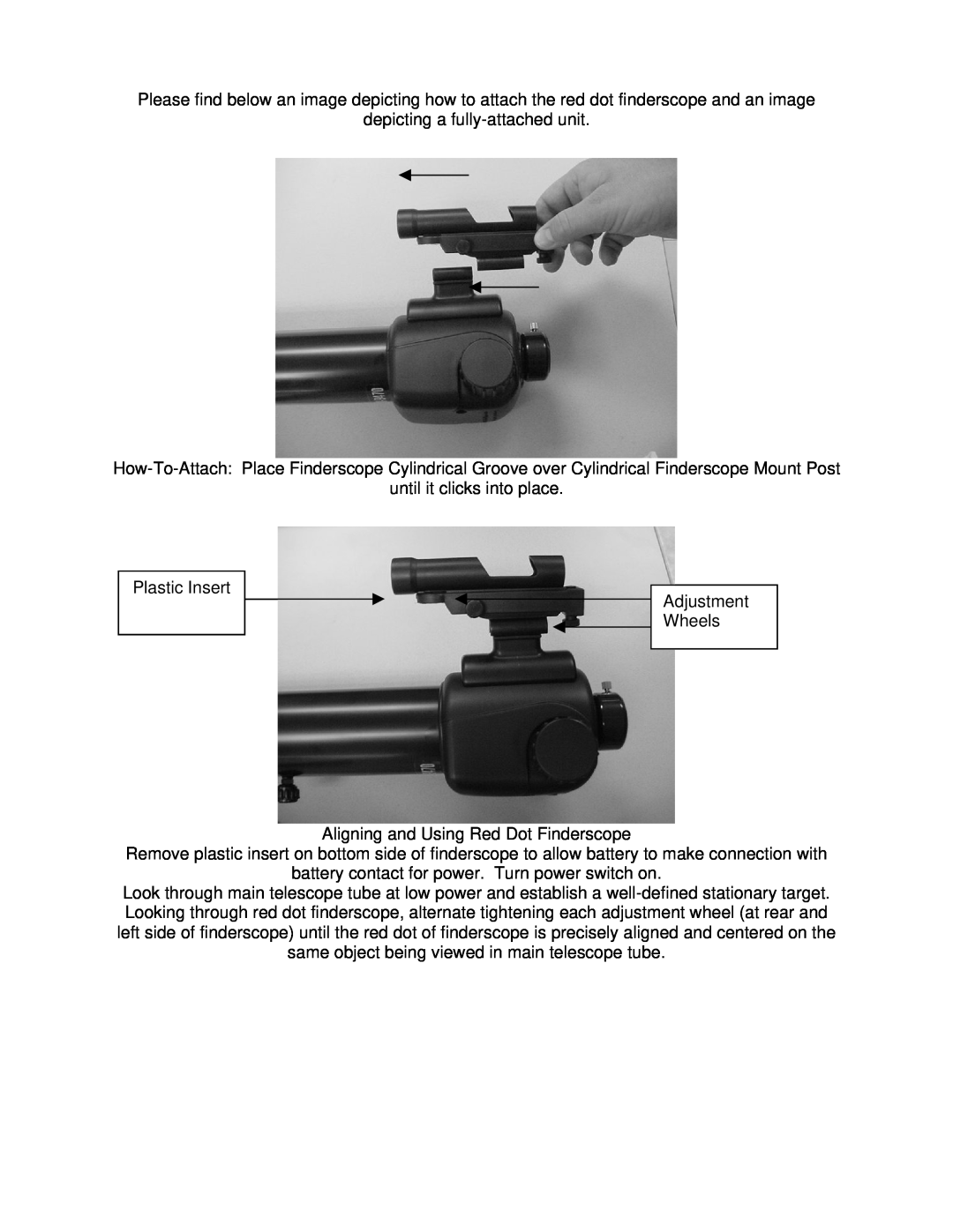 Bushnell 78-9470 manual depicting a fully-attached unit, until it clicks into place Plastic Insert Adjustment Wheels 