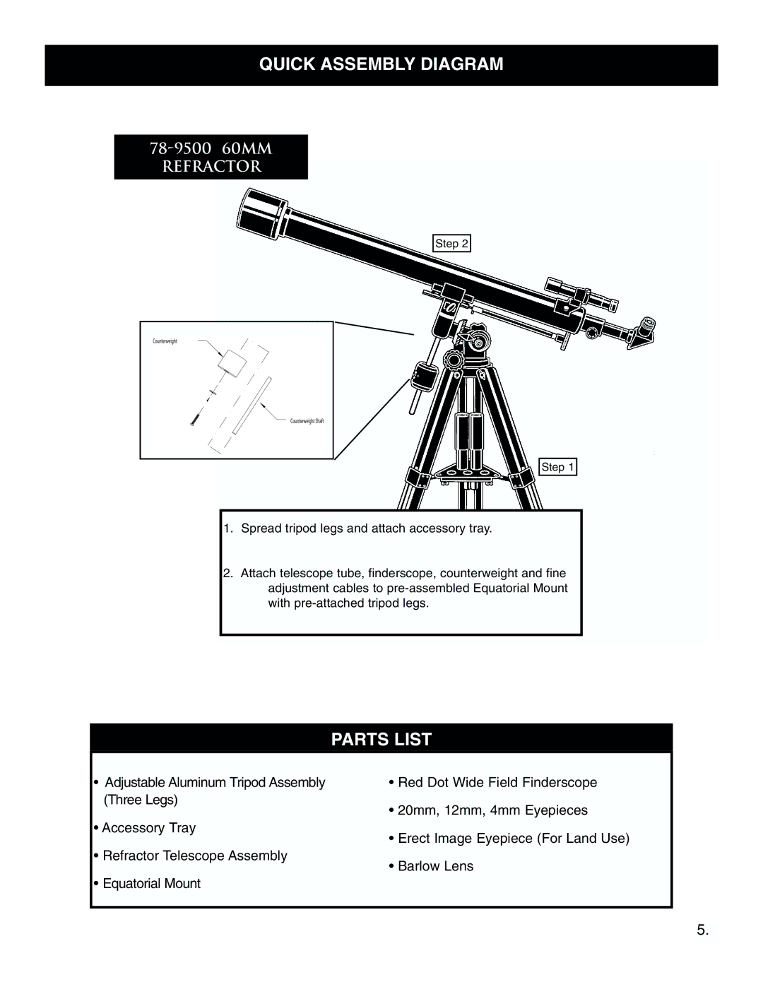 Bushnell 78-9500 instruction manual Quick Assembly Diagram 