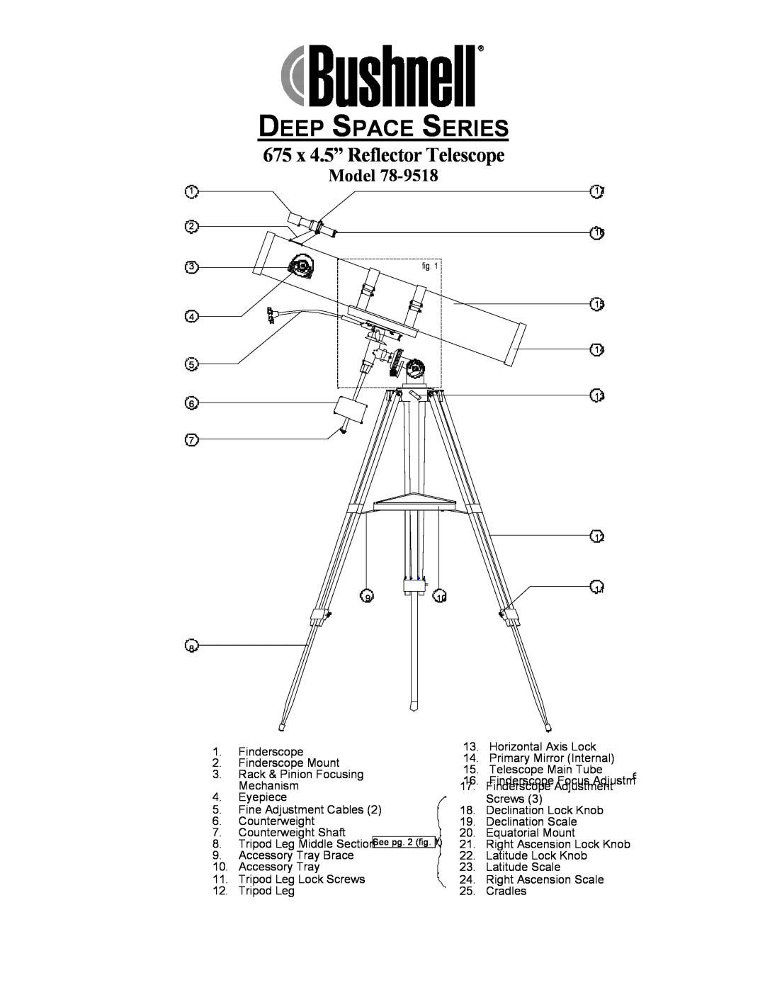 Bushnell 78-9518 manual 675 x 4.5” Reflector Telescope, Deep Space Series, Model 