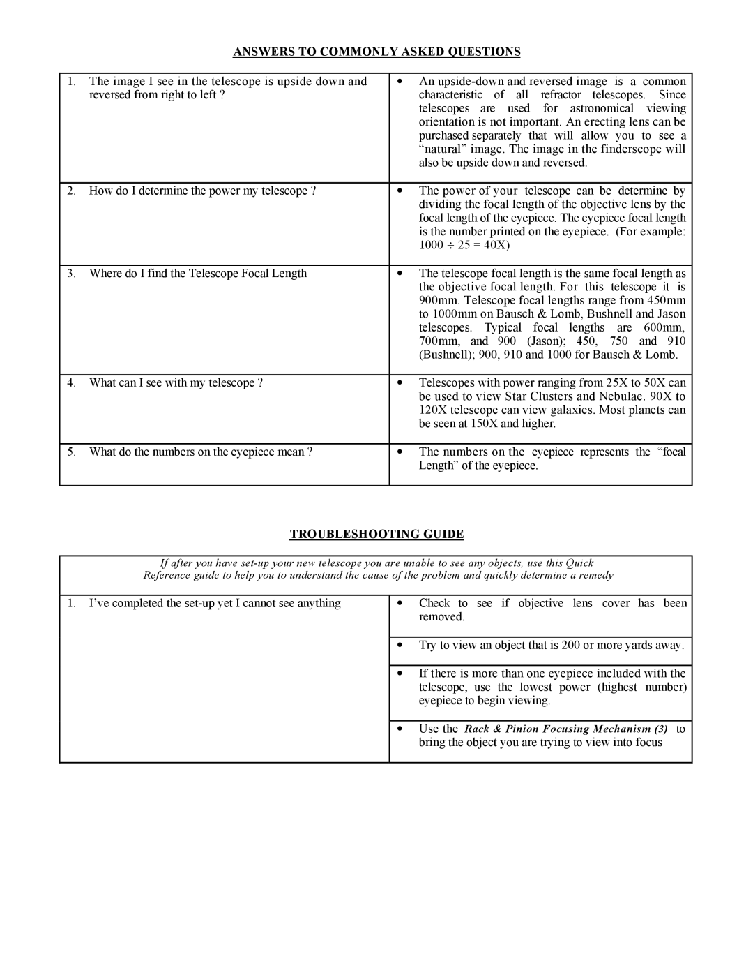 Bushnell 78-9518 manual Answers to Commonly Asked Questions 