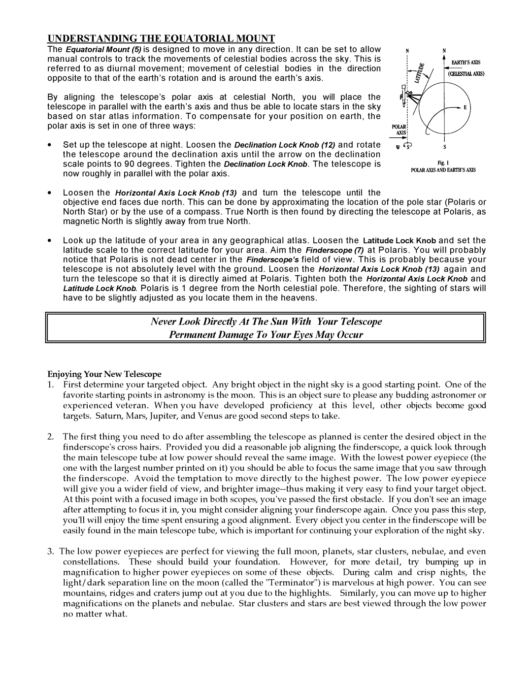 Bushnell 78-9540 manual Understanding the Equatorial Mount, Enjoying Your New Telescope 