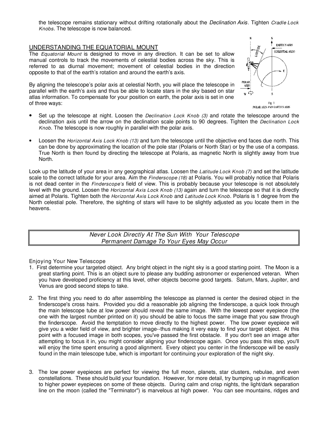 Bushnell 78-9565 manual Understanding the Equatorial Mount, Enjoying Your New Telescope 