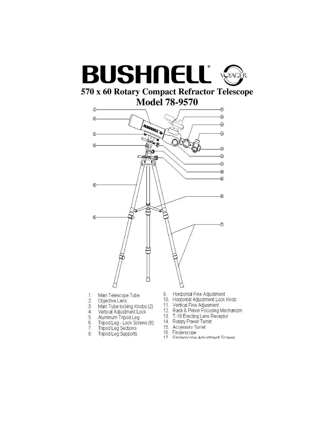 Bushnell 78-9570 manual Model 