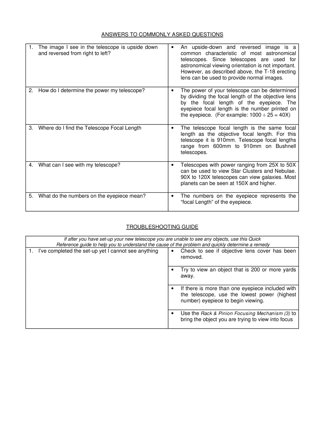 Bushnell 78-9570 manual Answers to Commonly Asked Questions 