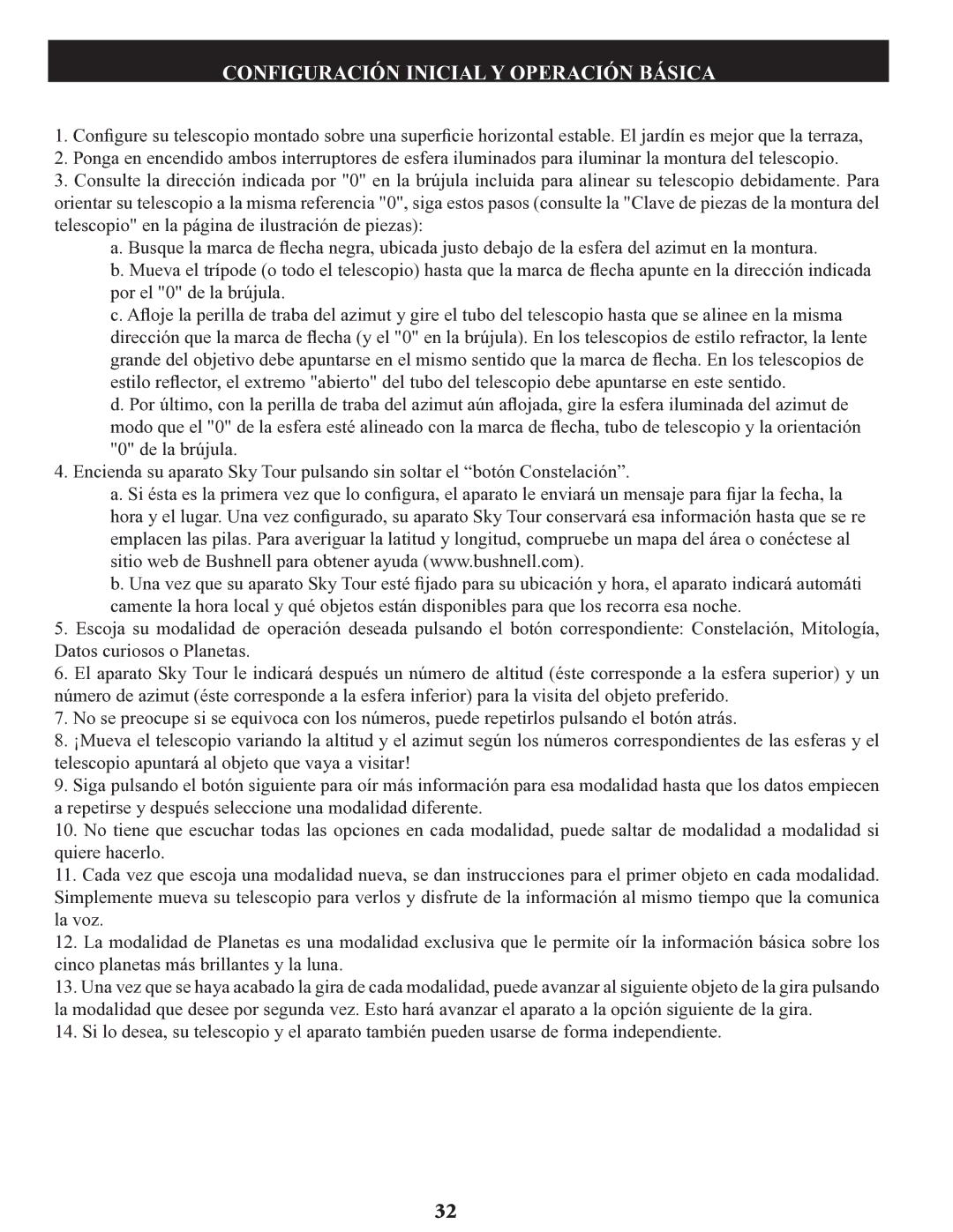 Bushnell 78-9970, 78-9945, 78-9930 instruction manual Configuración Inicial Y Operación Básica 