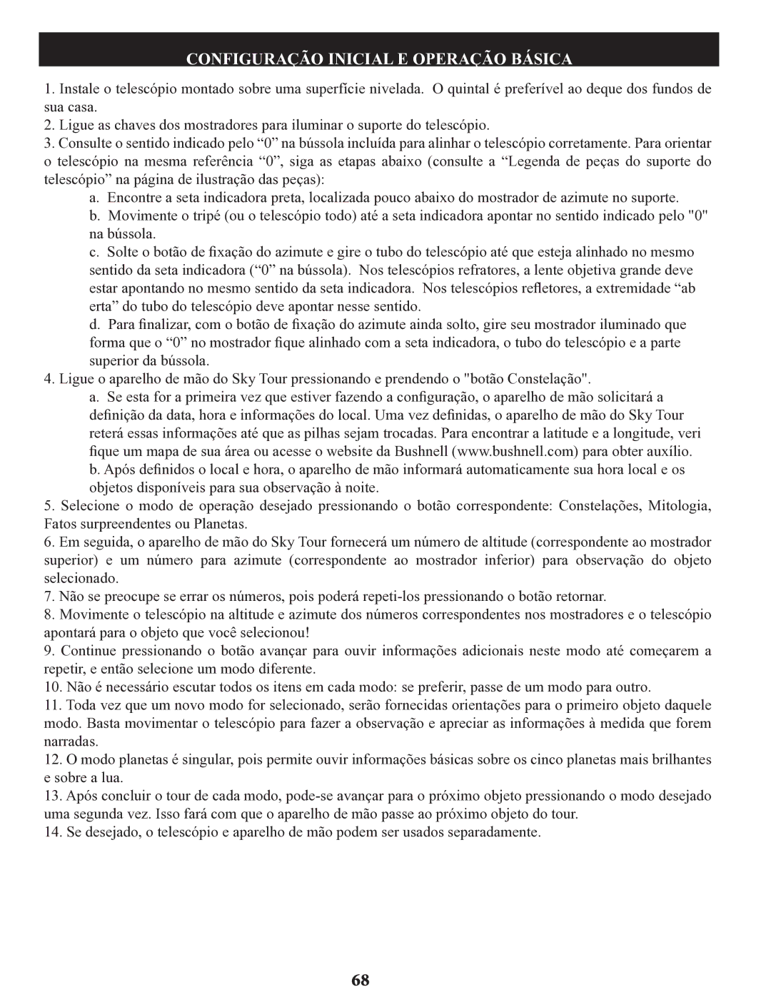 Bushnell 78-9970, 78-9945, 78-9930 instruction manual Configuração Inicial E Operação Básica 