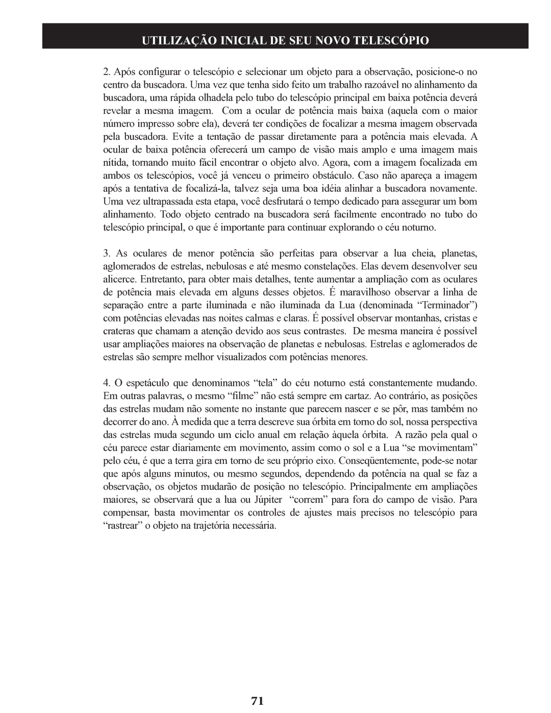 Bushnell 78-9970, 78-9945, 78-9930 instruction manual Utilização Inicial DE SEU Novo Telescópio 