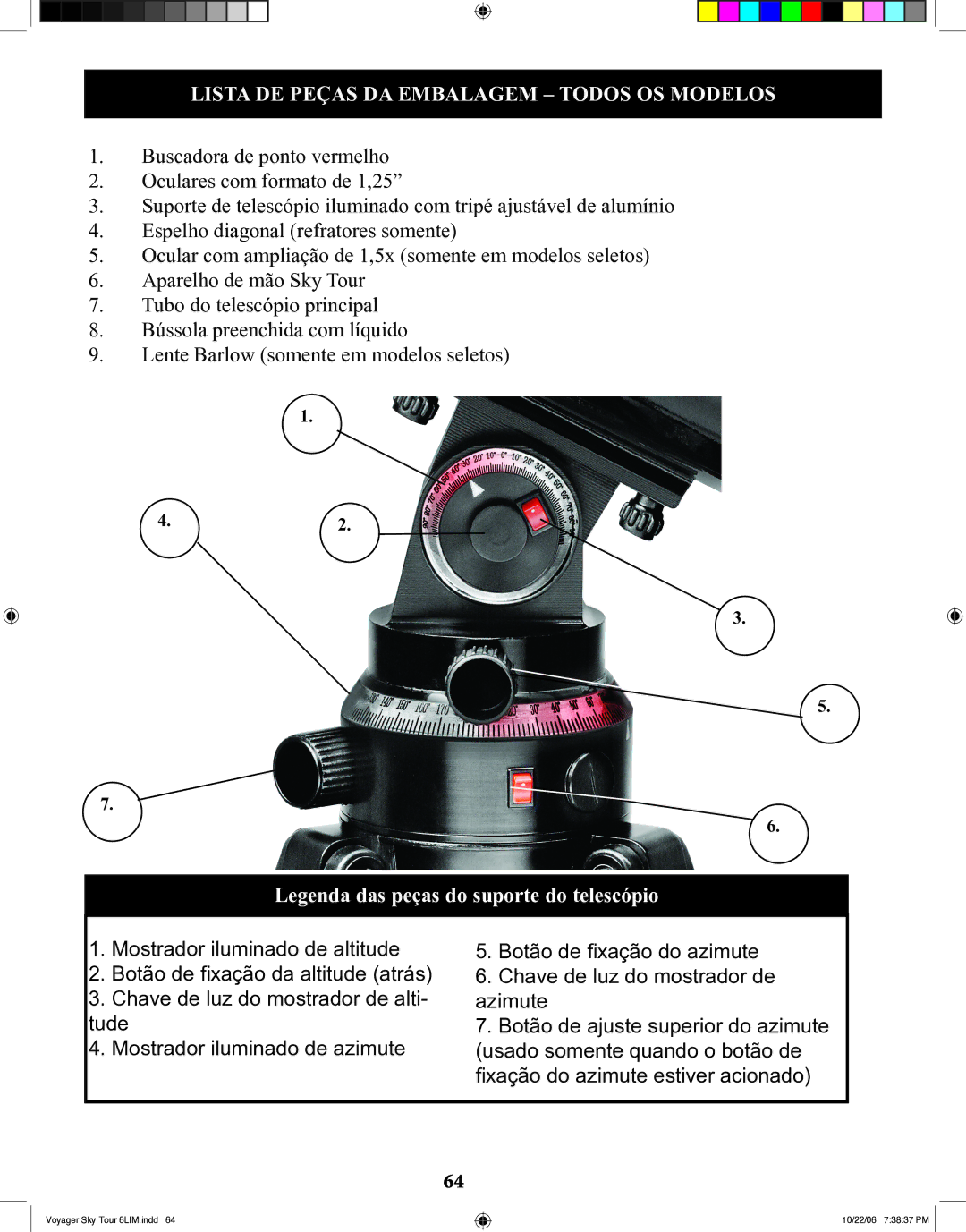 Bushnell 78-9960 instruction manual Lista DE Peças DA Embalagem Todos OS Modelos 