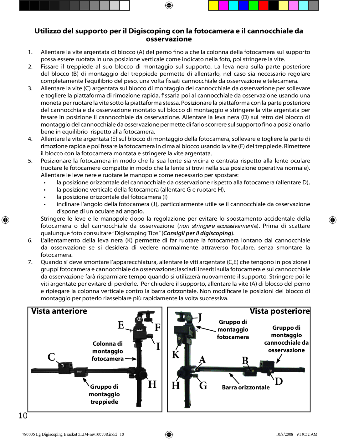 Bushnell 780005 instruction manual Vista anteriore, Vista posteriore 