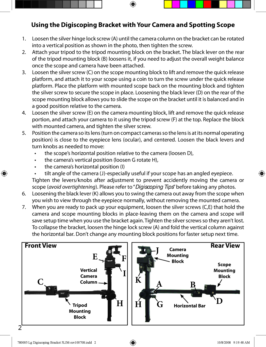 Bushnell 780005 instruction manual Front View, Rear View 