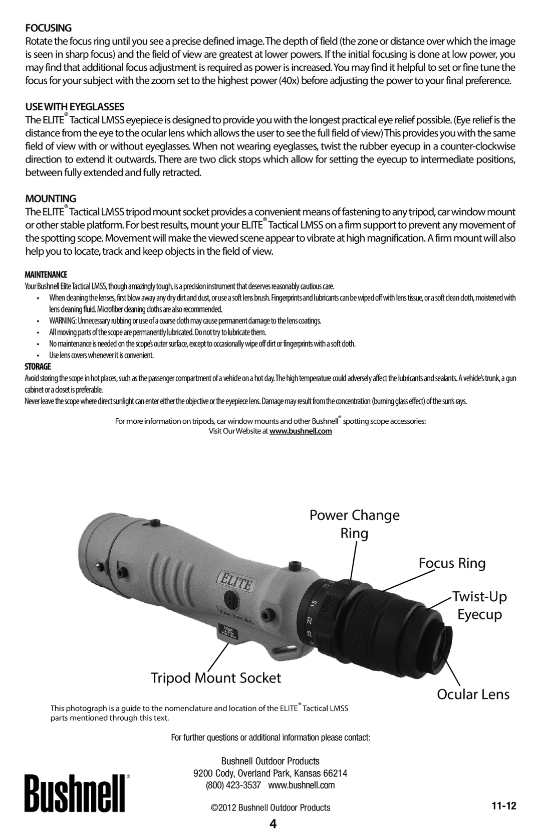 Bushnell 780840, 780841H Power Change Ring Tripod Mount Socket, Focus Ring Twist-Up Eyecup Ocular Lens, Focusing, Mounting 