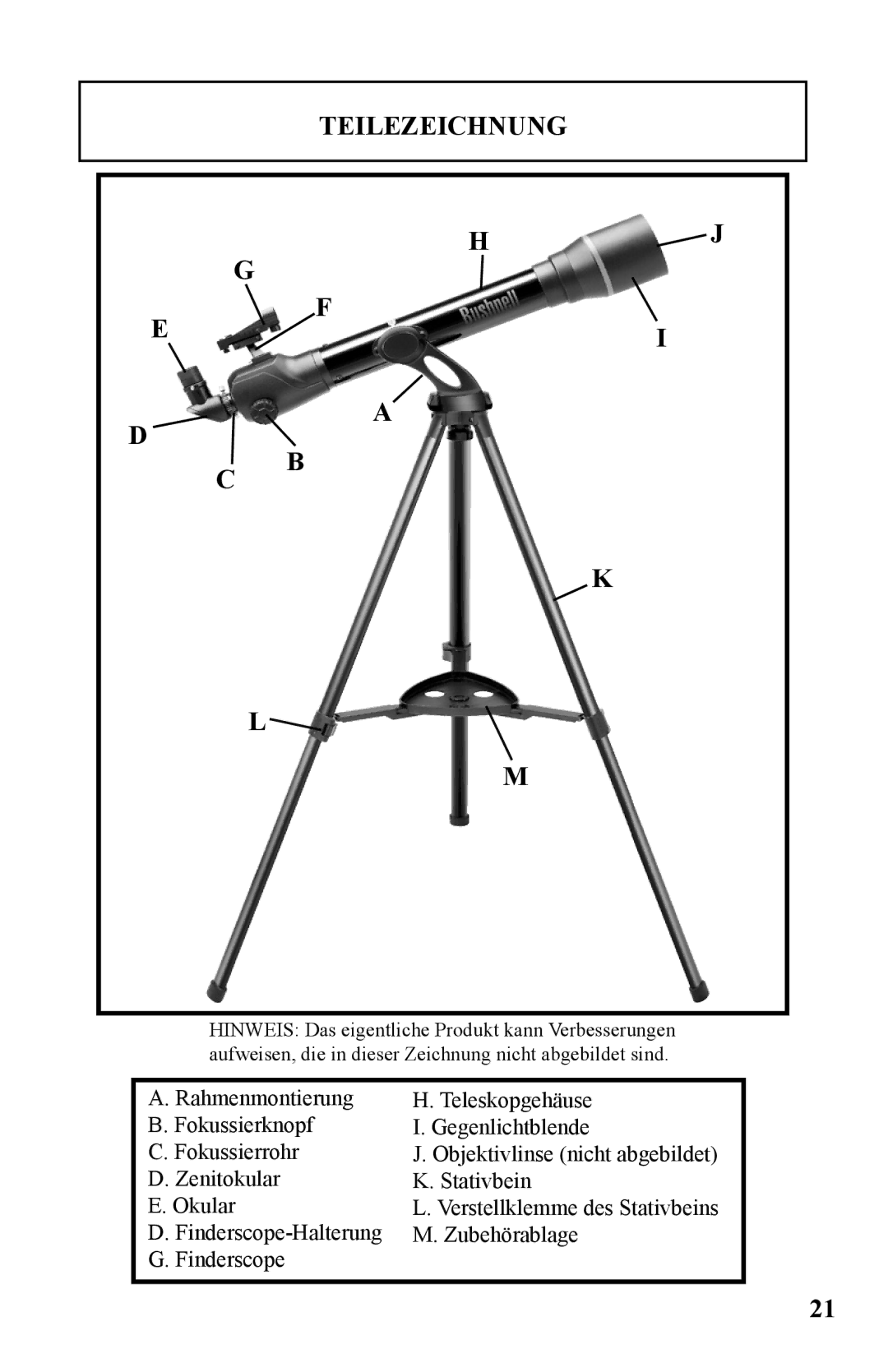 Bushnell 786050 instruction manual Teilezeichnung 