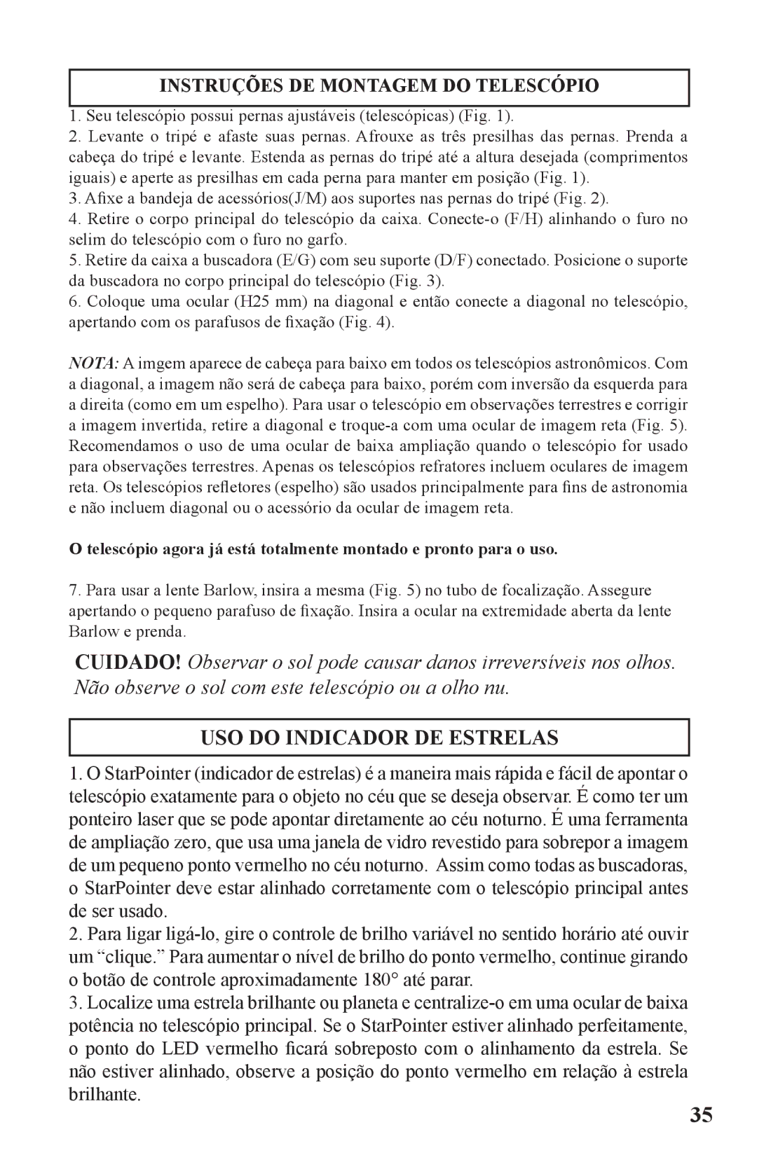 Bushnell 786050 instruction manual USO do Indicador DE Estrelas, Instruções DE Montagem do Telescópio 