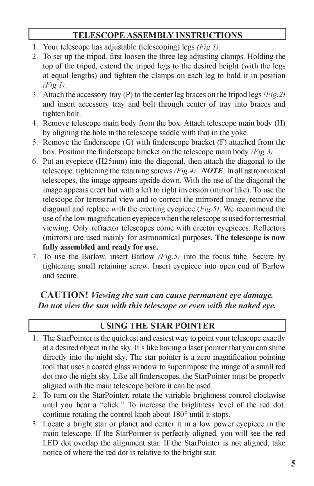 Bushnell 786050 instruction manual Telescope Assembly Instructions, Using the Star Pointer 