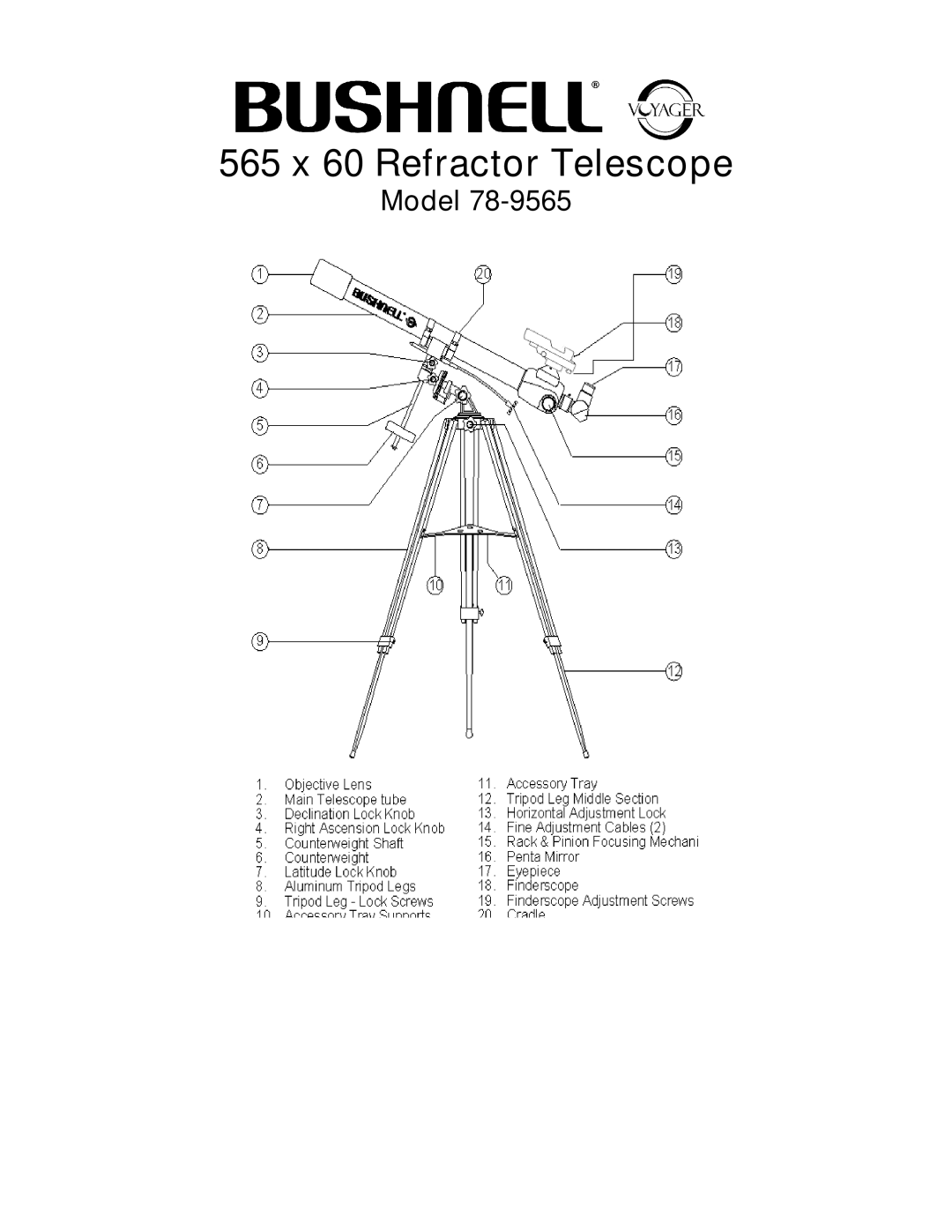 Bushnell 78.9565 manual 565 x 60 Refractor Telescope 