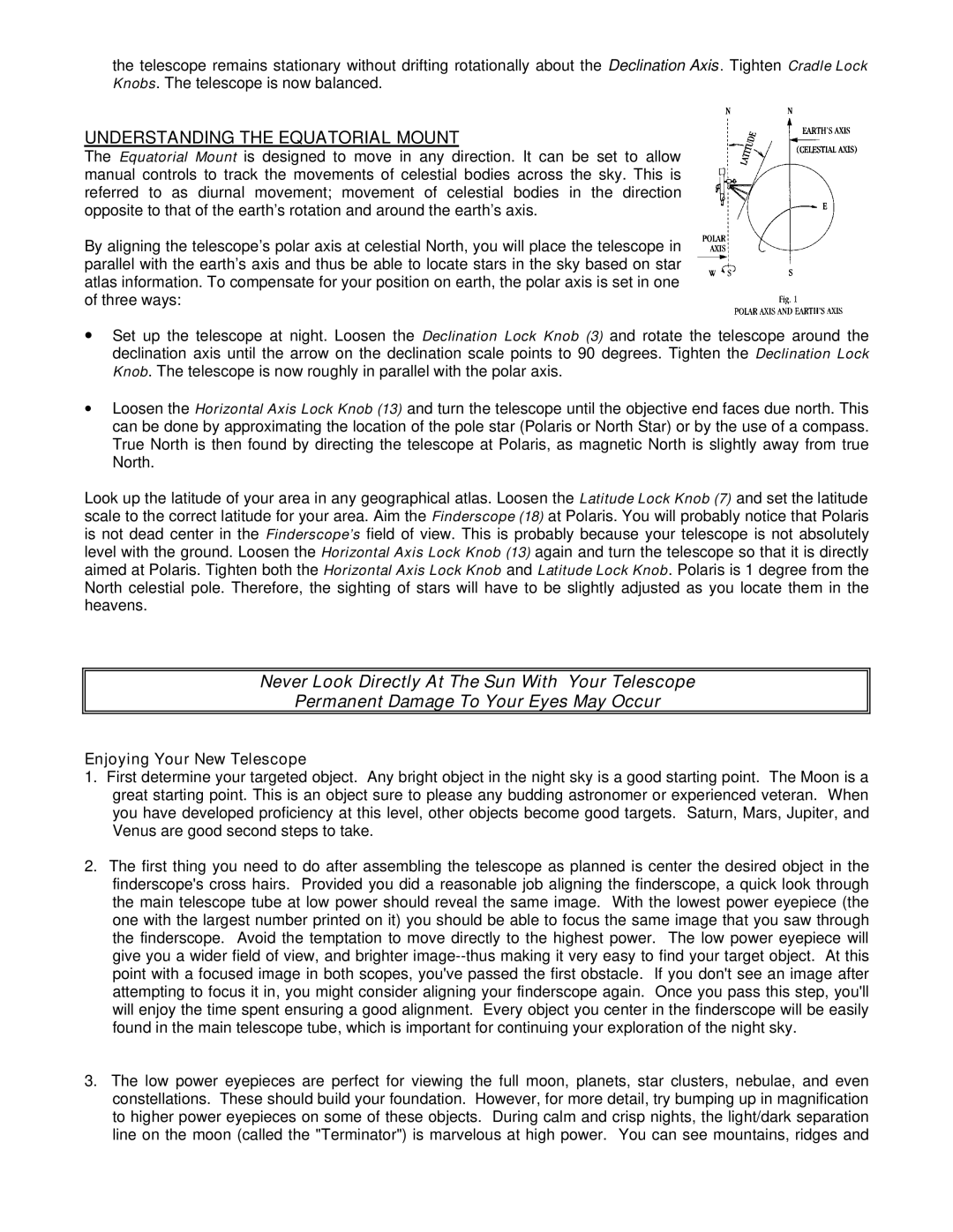 Bushnell 78.9565 manual Understanding the Equatorial Mount, Enjoying Your New Telescope 