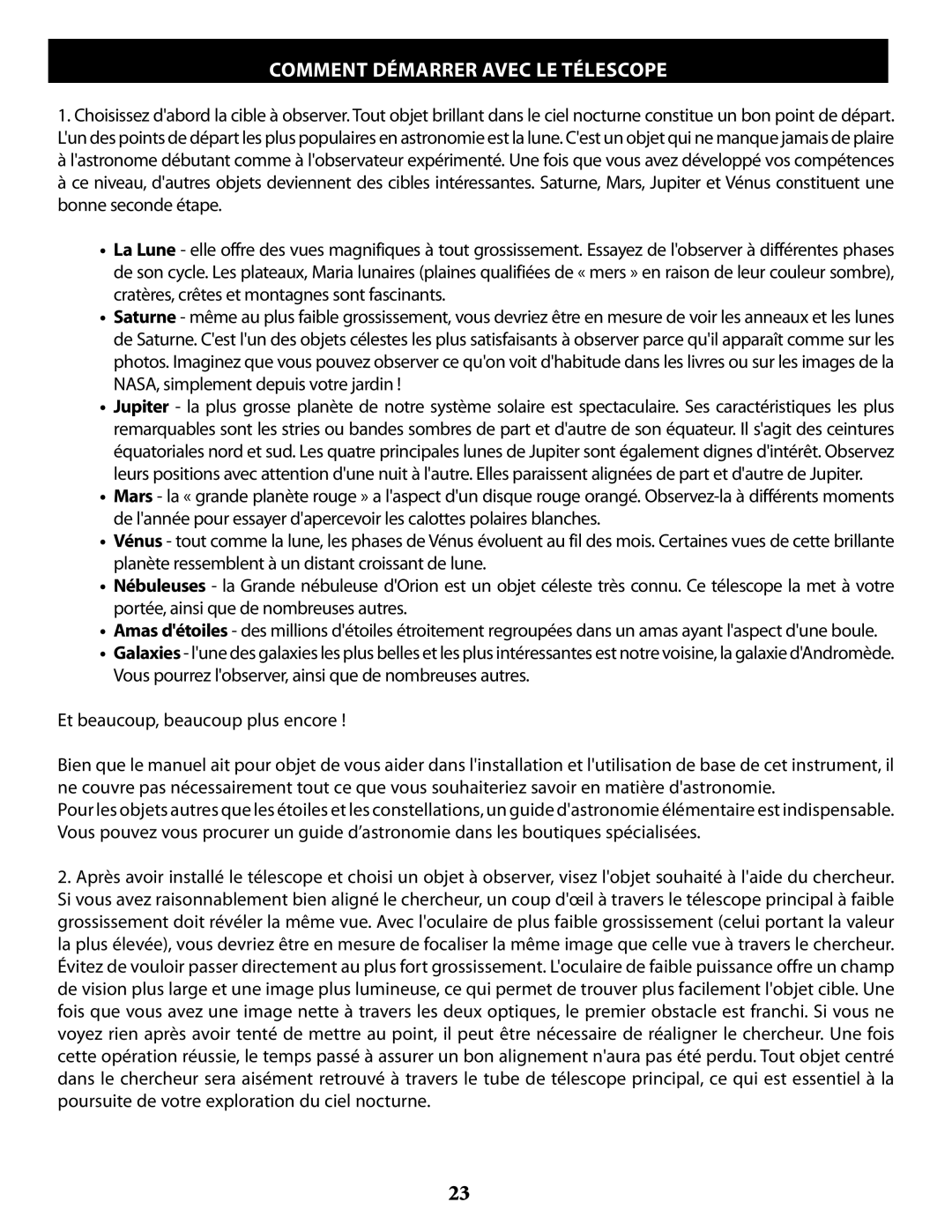 Bushnell 78993, 789971, 789961, 789946 instruction manual Comment Démarrer Avec LE Télescope 