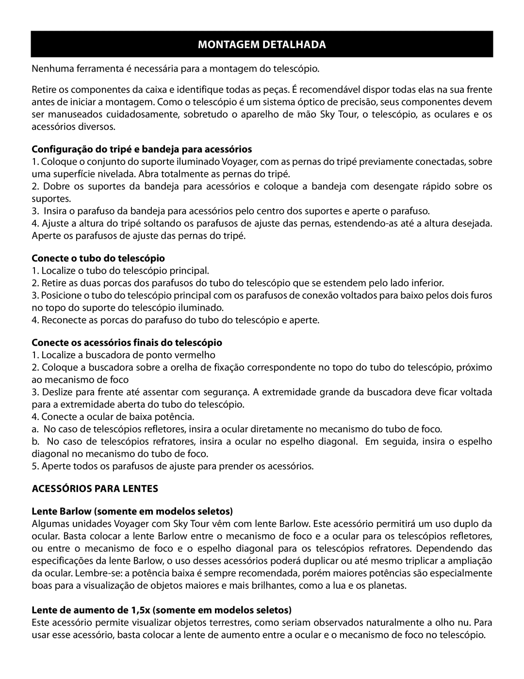 Bushnell 78993, 789971, 789961, 789946 instruction manual Montagem­Detalhada, Acessórios Para Lentes 