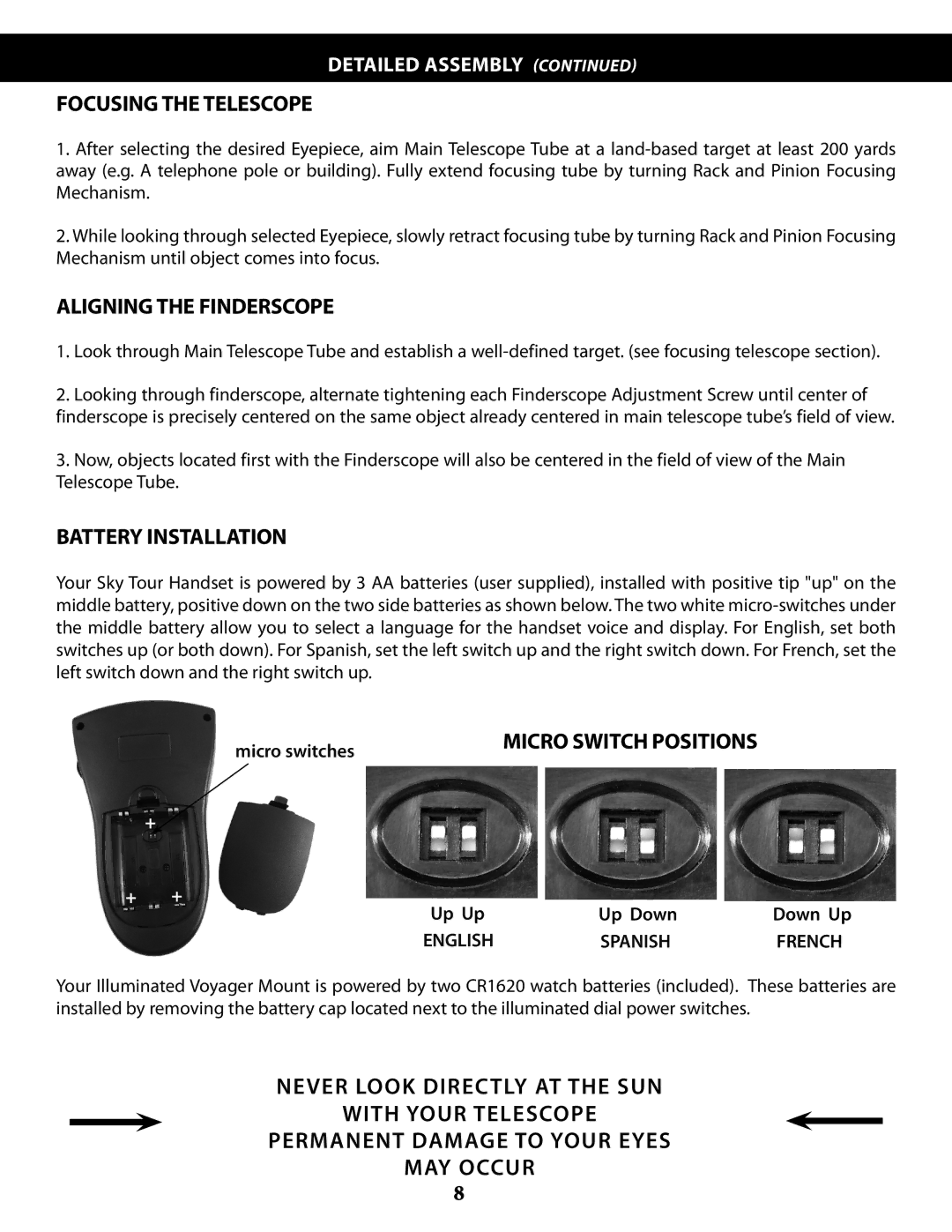 Bushnell 789971, 789961, 789946, 78993 instruction manual Micro Switch PositIONS, Micro switches, Spanish 