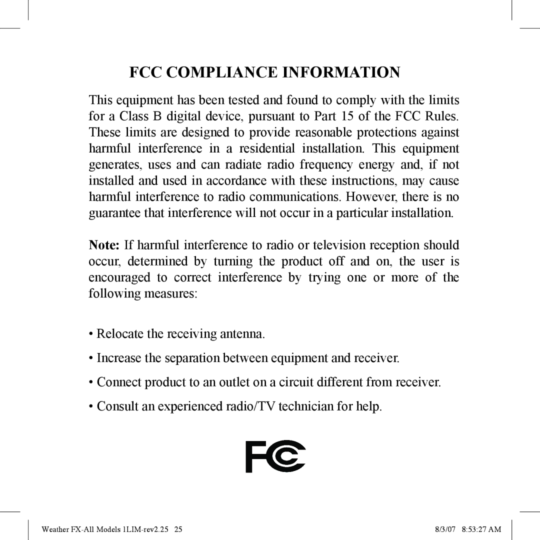 Bushnell 950007, 950005, 950003 manual FCC Compliance Information 