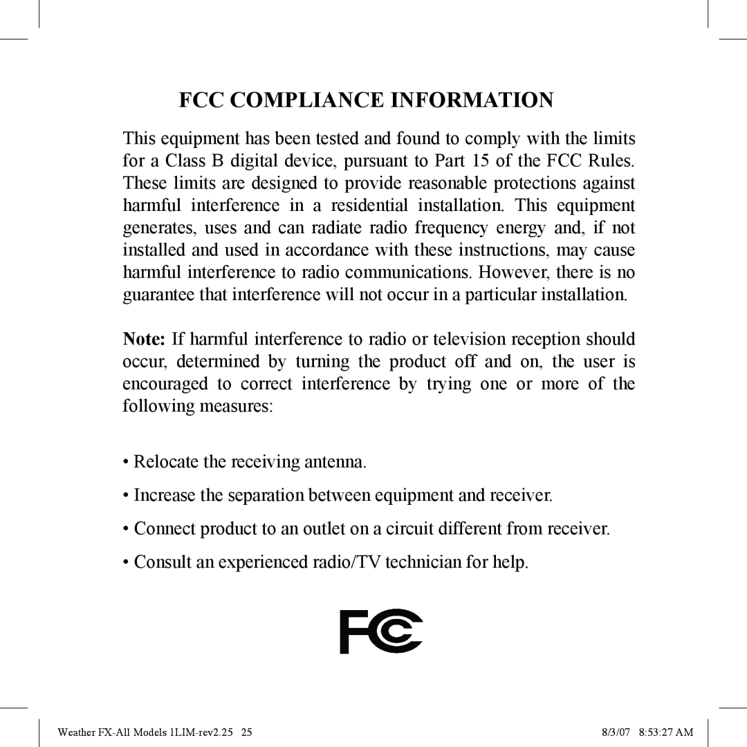 Bushnell 950007, 950005, 950003 manual Fcc Compliance Information 