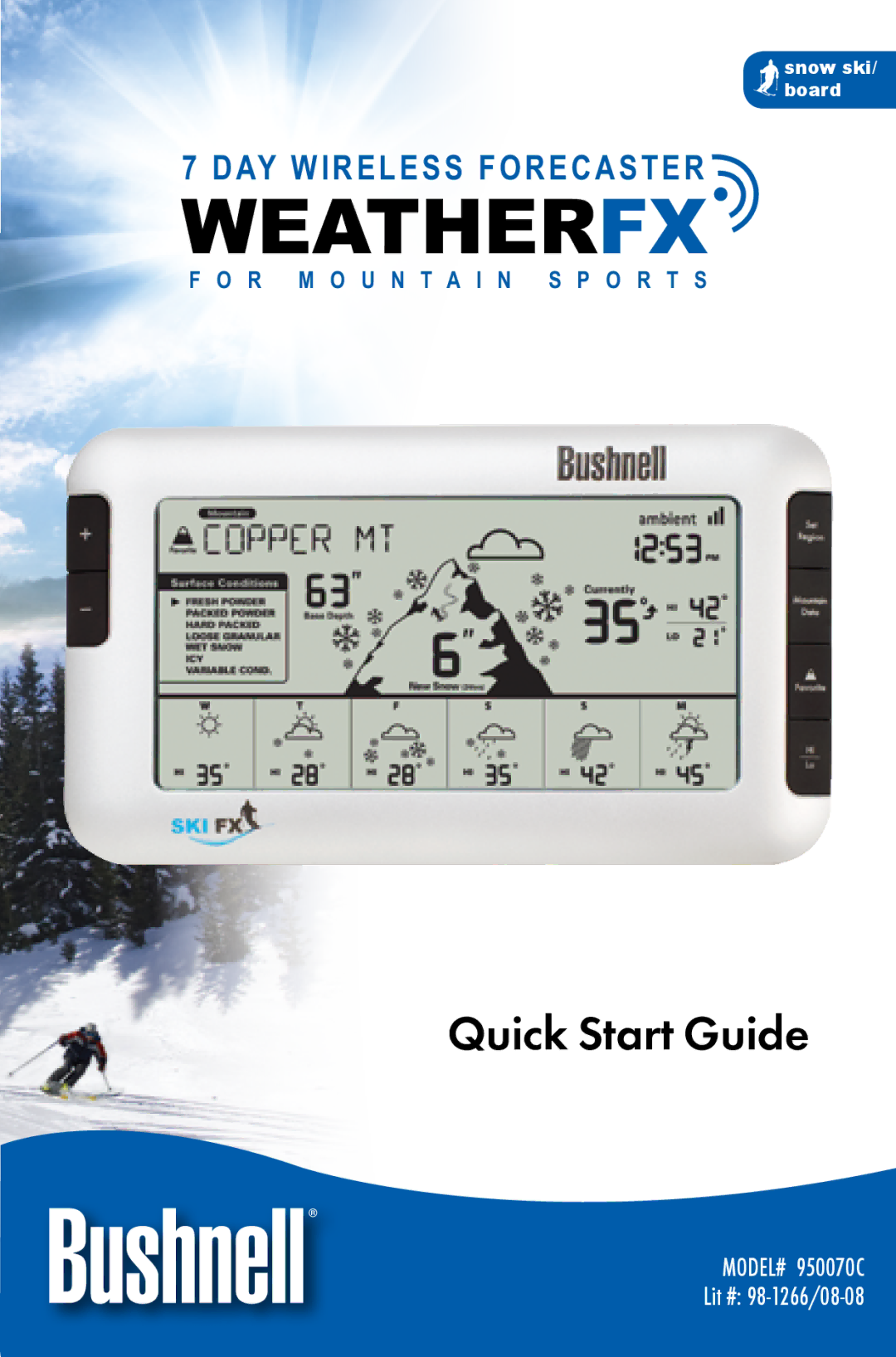 Bushnell 950070C quick start Weatherfx, Quick Start Guide 