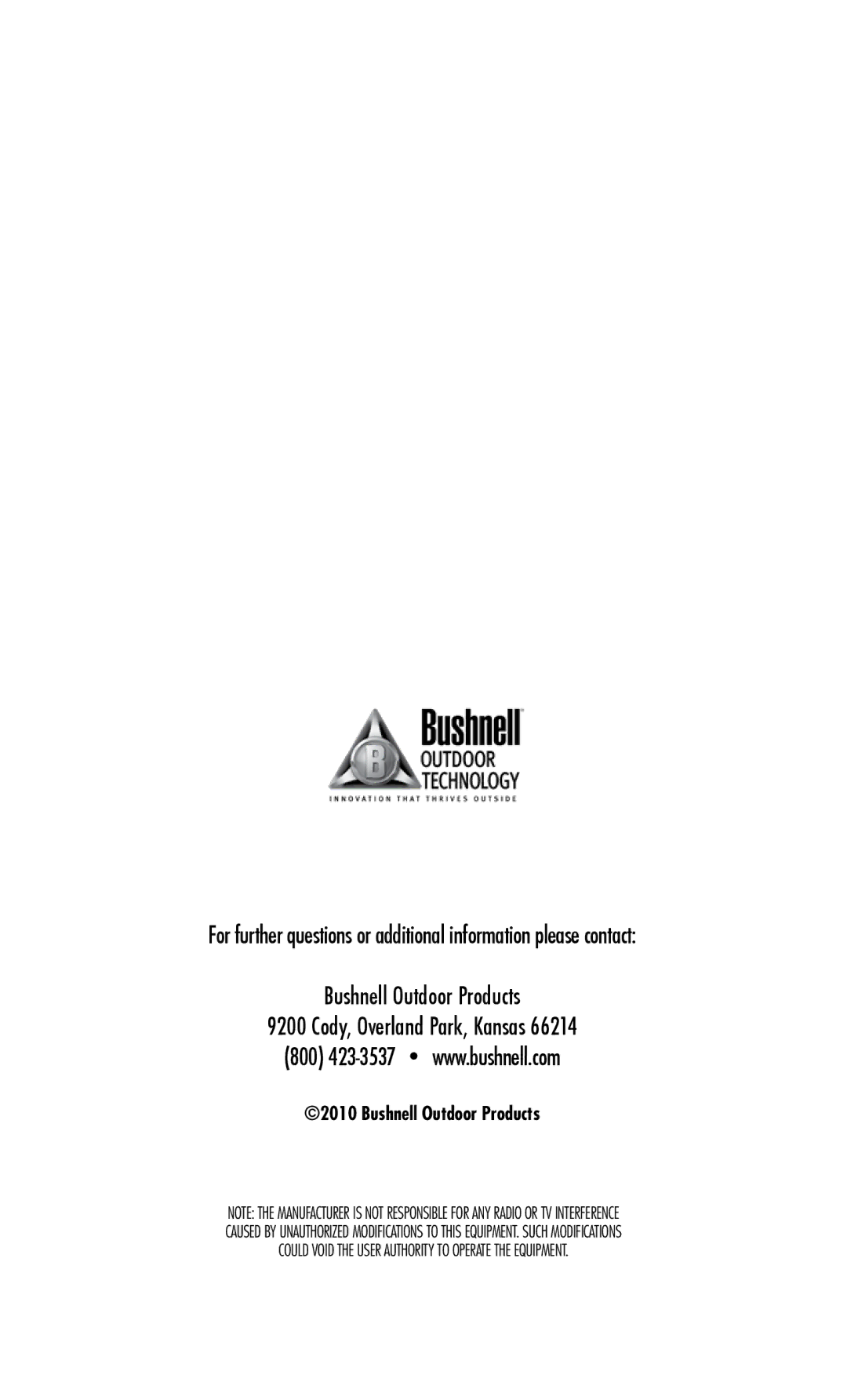 Bushnell 960072C instruction manual Bushnell Outdoor Products 