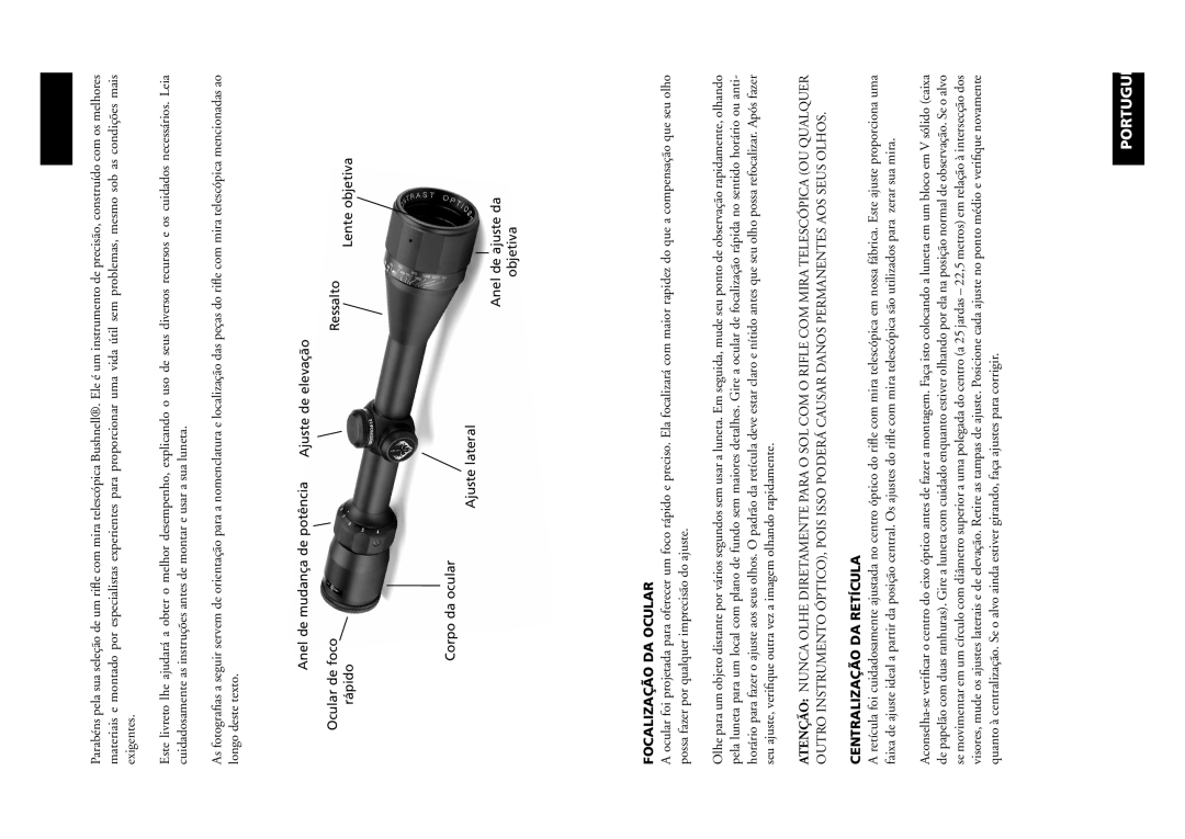 Bushnell 98-0603/06-05 instruction manual Focalização DA Ocular, Centralização DA Retícula 