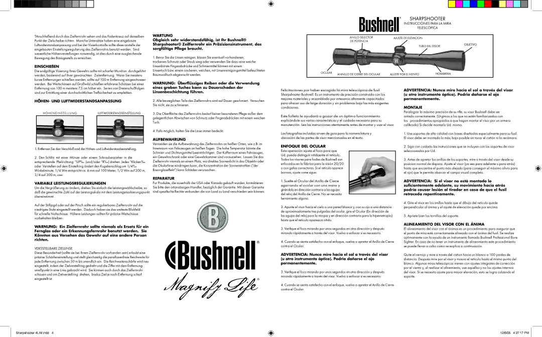 Bushnell 98-0703/12-05 manual Wartung, HÖHEN- UND Luftwiderstandsanpassung, Variable Leistungsregulierungen, Aufbewahrung 