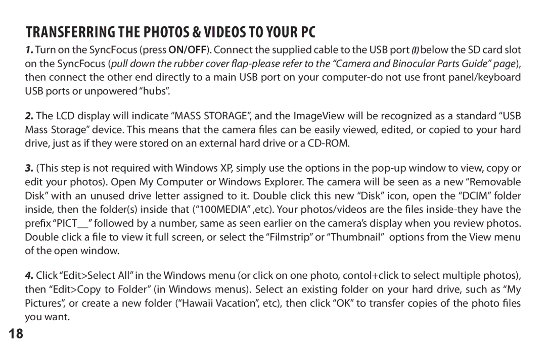 Bushnell 98-0917/02-10 user manual Transferring The Photos & Videos to Your PC 