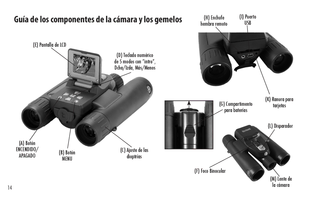 Bushnell 98-0917/04-09 quick start Guía de los componentes de la cámara y los gemelos, Pantalla de LCD 