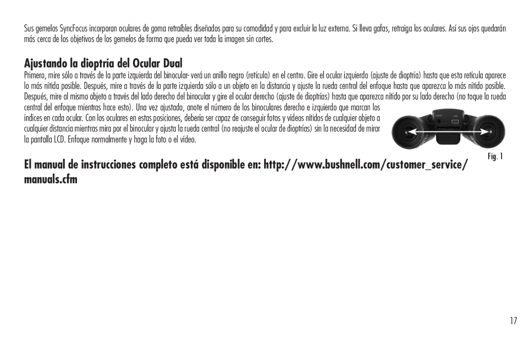 Bushnell 98-0917/04-09 quick start Ajustando la dioptría del Ocular Dual 