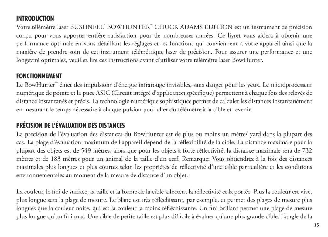 Bushnell 202204, 98-1355/01-09 manual Fonctionnement, Précision DE L’ÉVALUATION DES Distances 