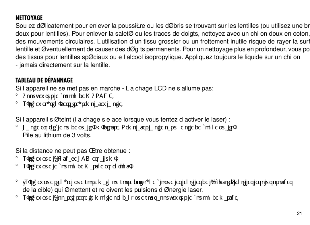 Bushnell 202204, 98-1355/01-09 manual Nettoyage, Tableau DE Dépannage 