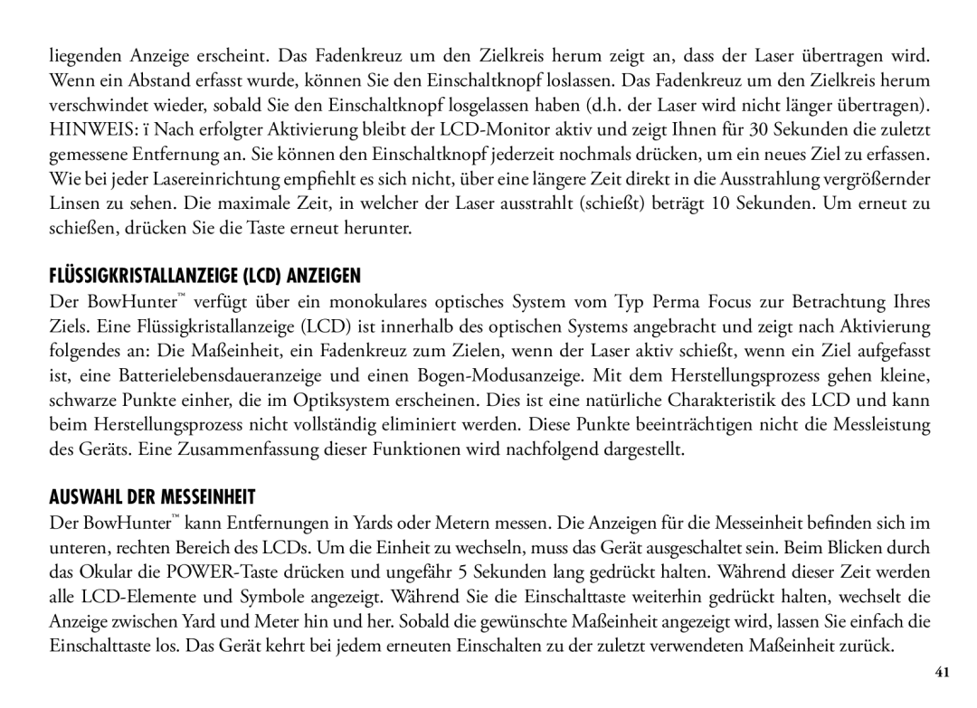 Bushnell 202204, 98-1355/01-09 manual Flüssigkristallanzeige LCD Anzeigen, Auswahl DER Messeinheit 