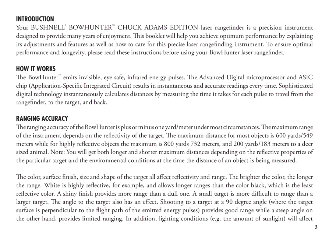 Bushnell 202204, 98-1355/01-09 manual Introduction, HOW IT Works, Ranging Accuracy 