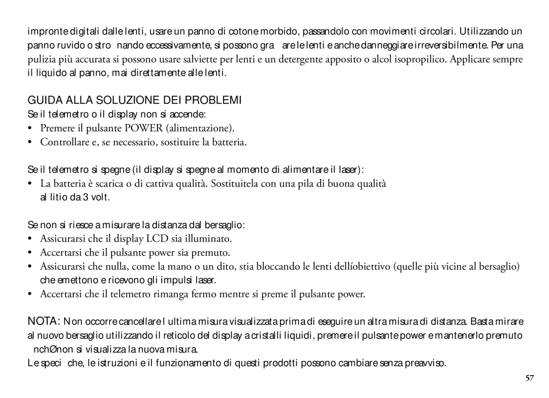 Bushnell 202204, 98-1355/01-09 manual Guida Alla Soluzione DEI Problemi 