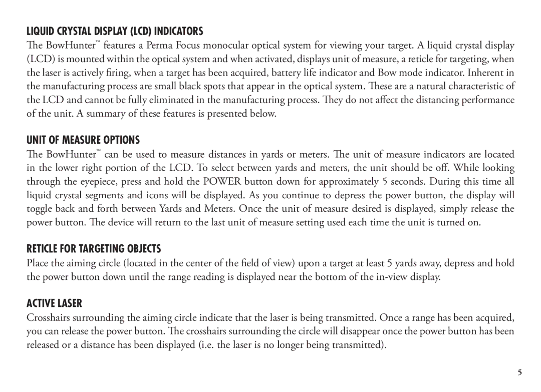 Bushnell 202204 manual Liquid Crystal Display LCD Indicators, Unit of Measure Options, Reticle for Targeting Objects 