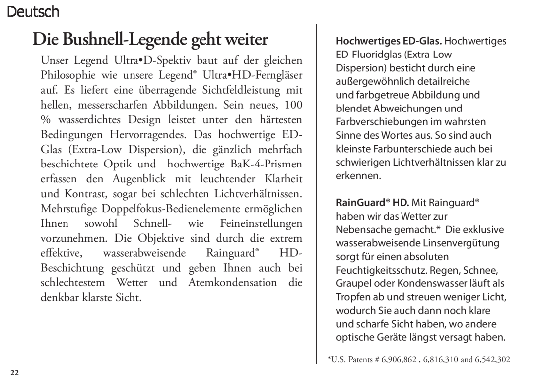 Bushnell 98-1404/03-09, 786351ED manual Die Bushnell-Legende geht weiter, Deutsch 