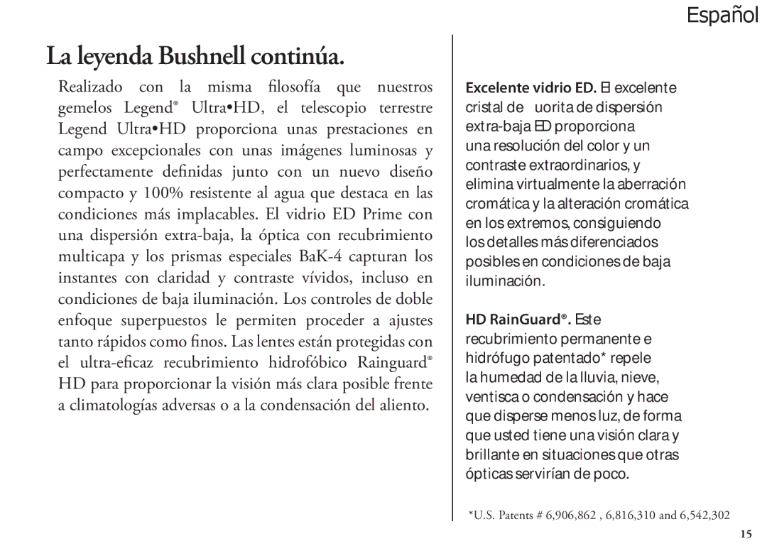 Bushnell 786351ED, 98-1404/03-09 manual Condiciones de baja iluminación. Los controles de doble, HD RainGuard. Este 